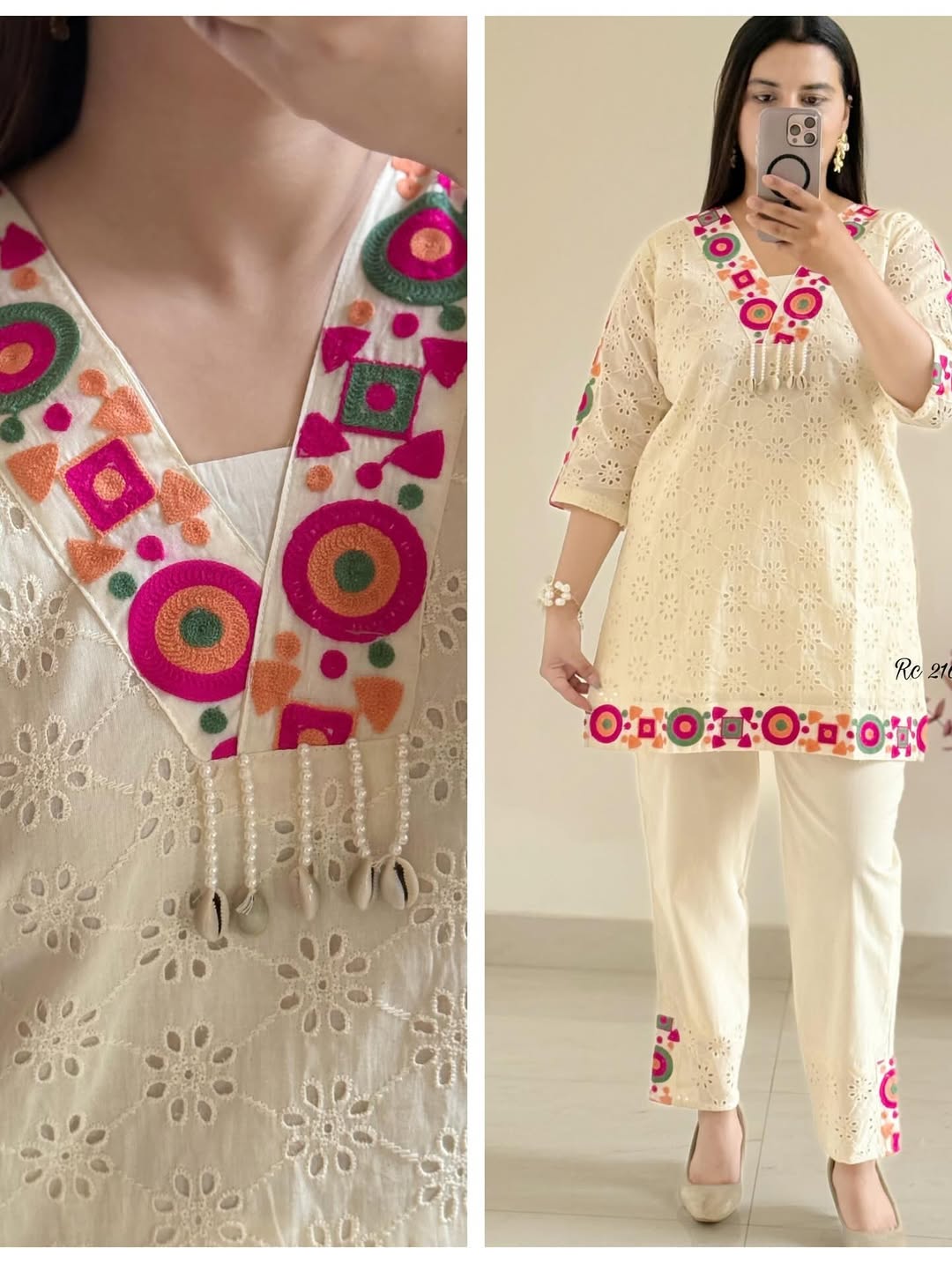 Premium cotton schiffli cord set🌸