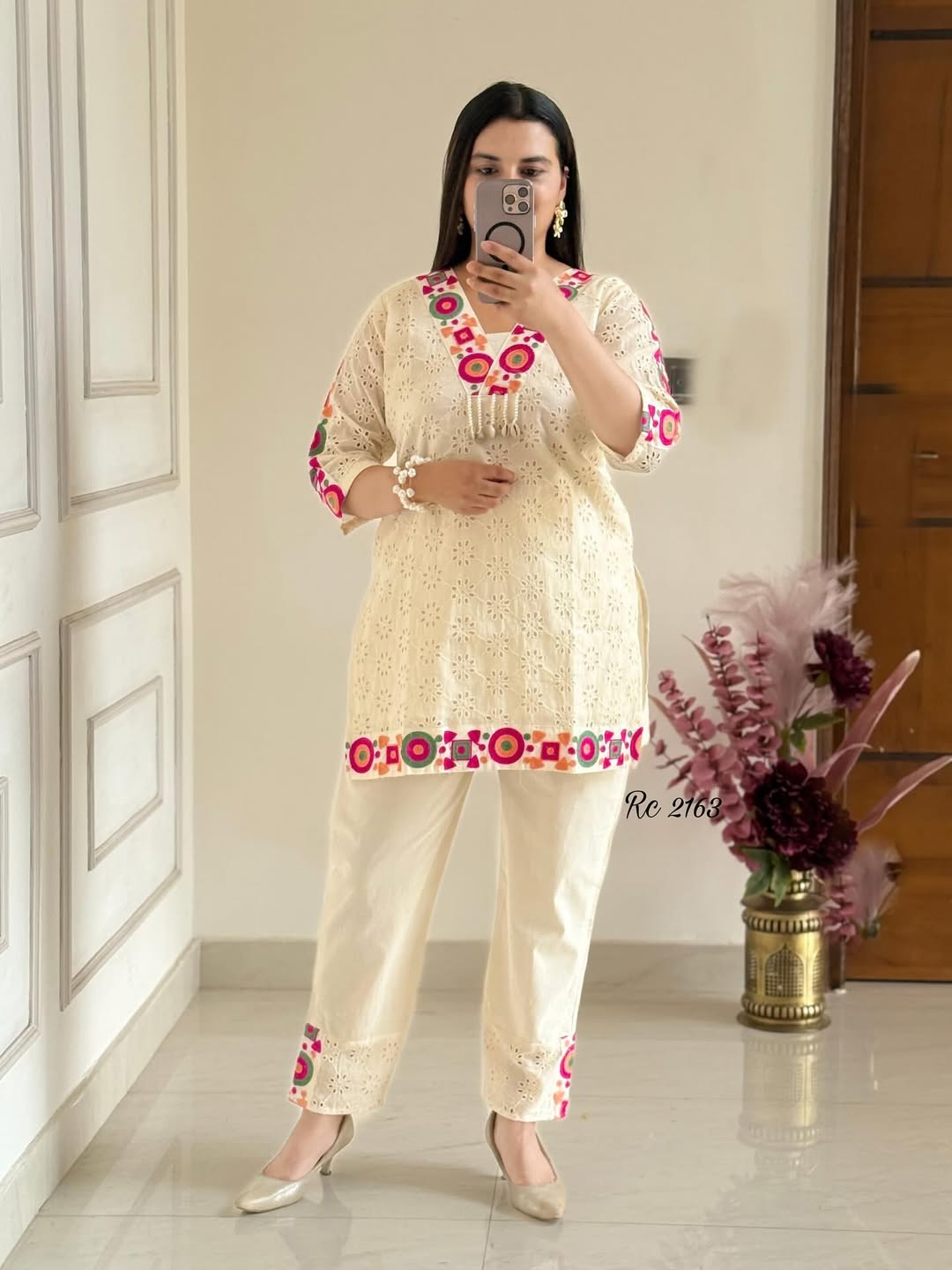 Premium cotton schiffli cord set🌸