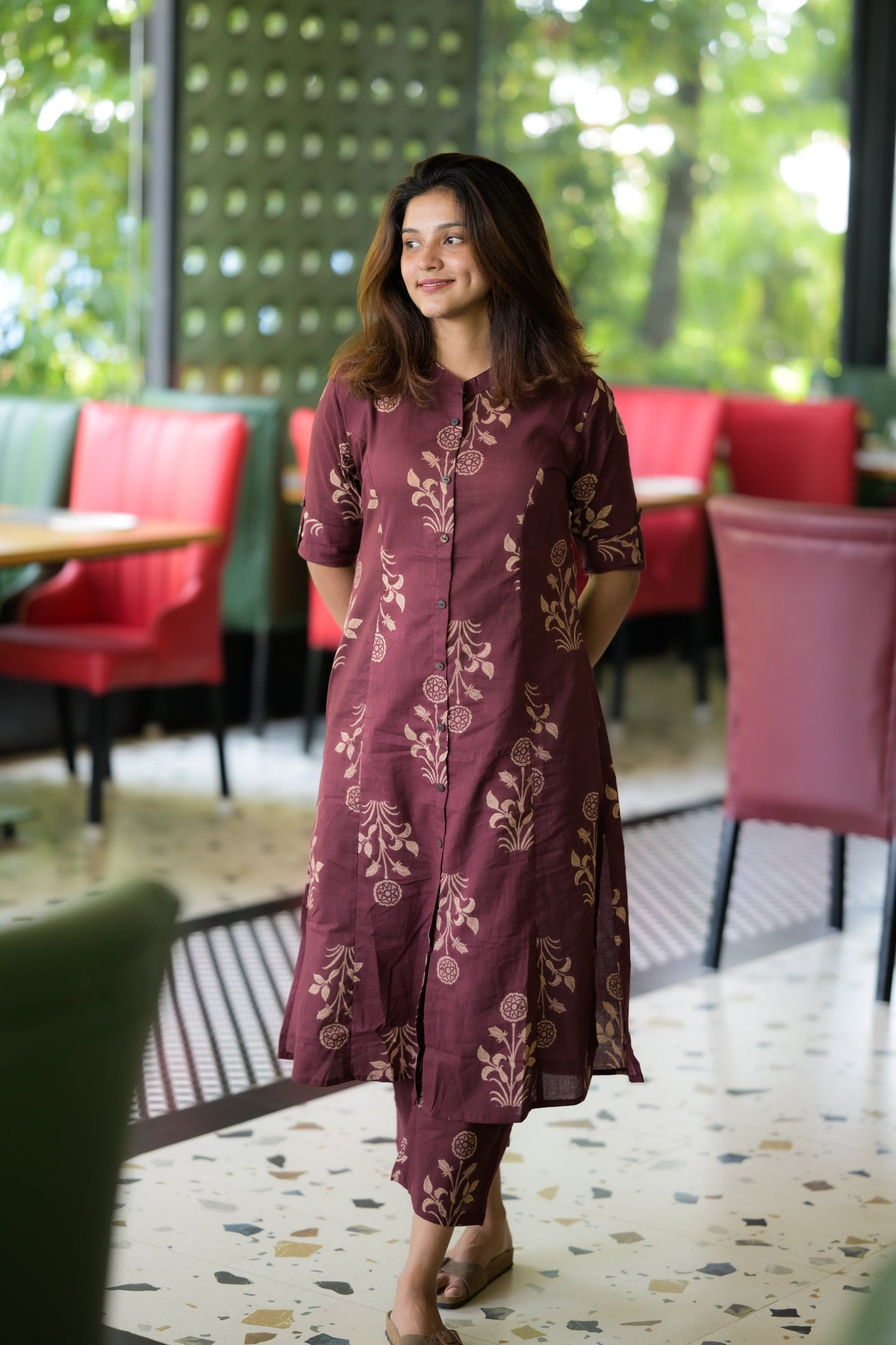 Brown Floral Cotton Coord Set