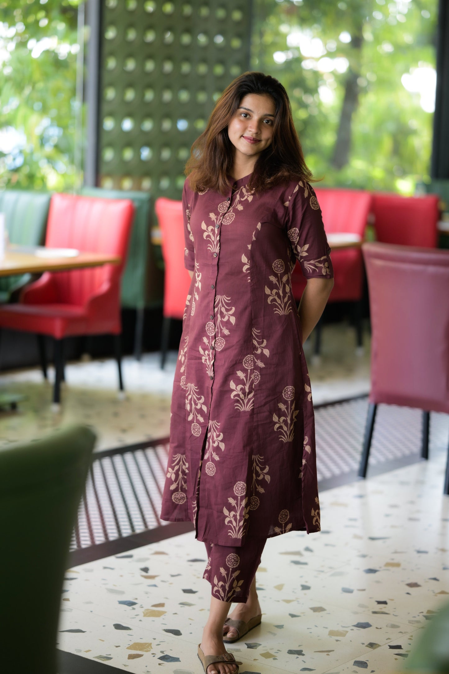 Brown Floral Cotton Coord Set