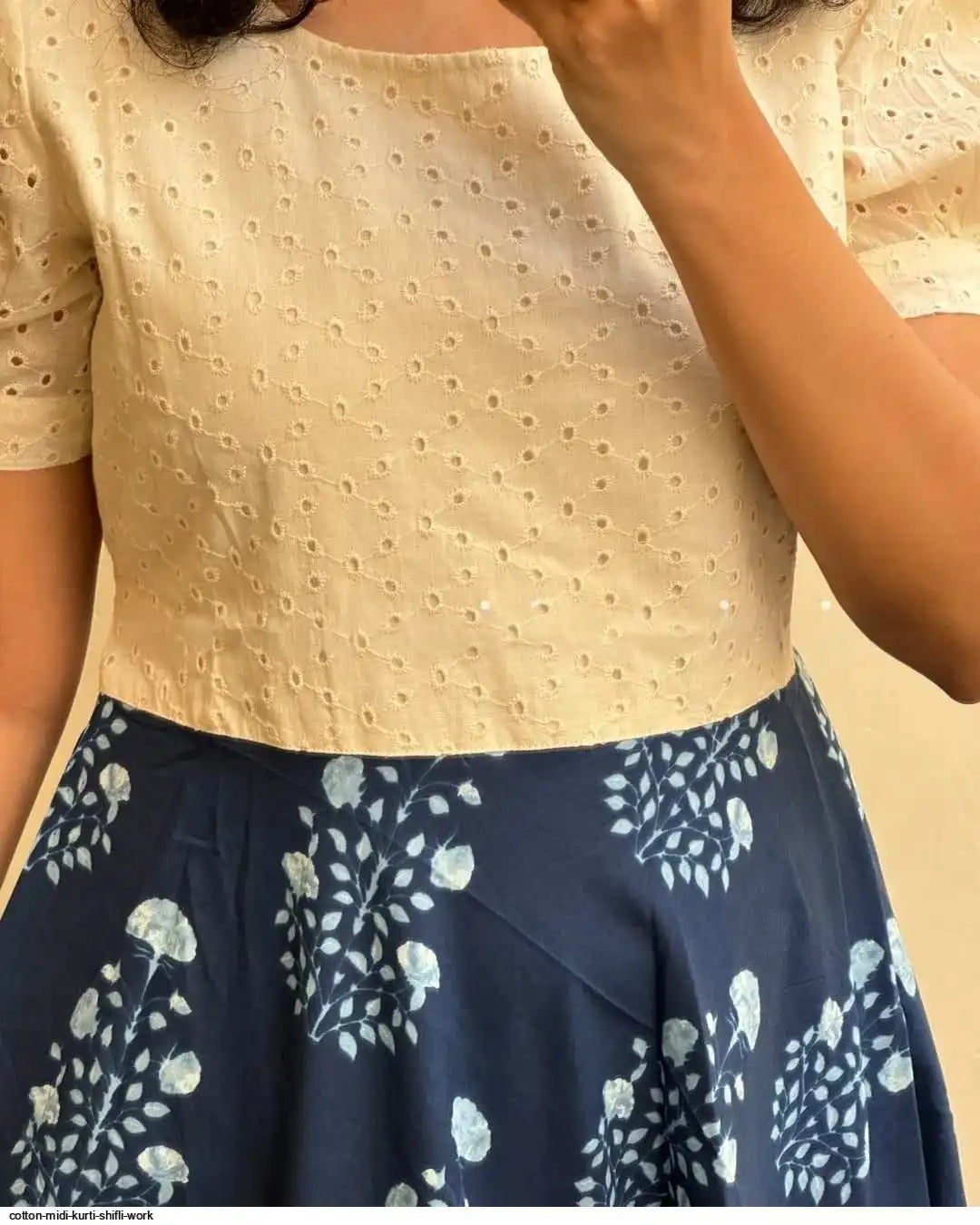 INDIGO CHARM COTTON MIDI KURTI SHIFLI DETAILS WESTERN DRESS