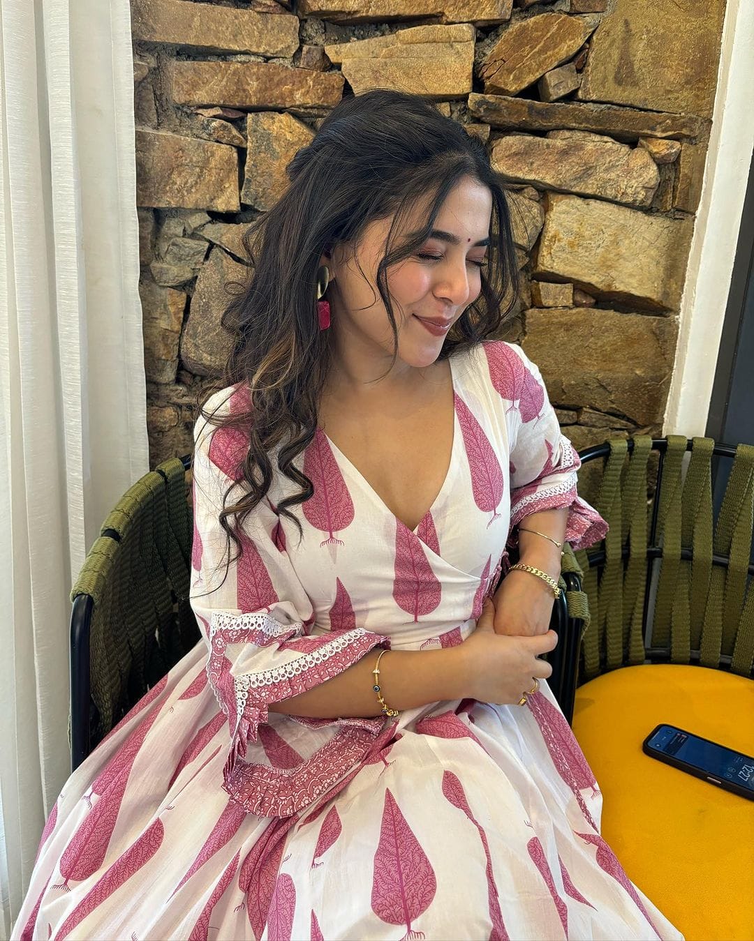 New Anarkali kurta set with new style in saganeri print