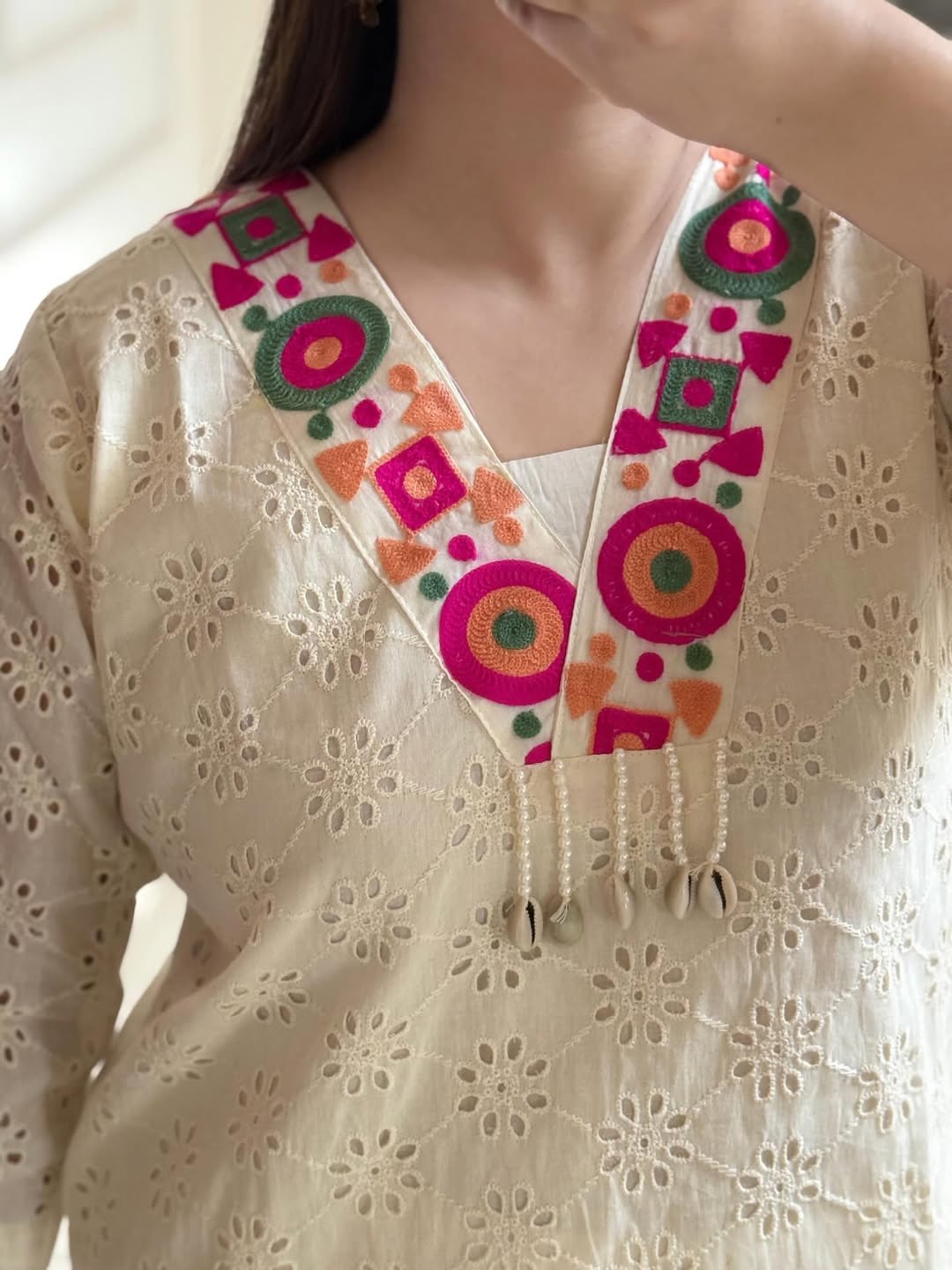 Premium cotton schiffli cord set🌸