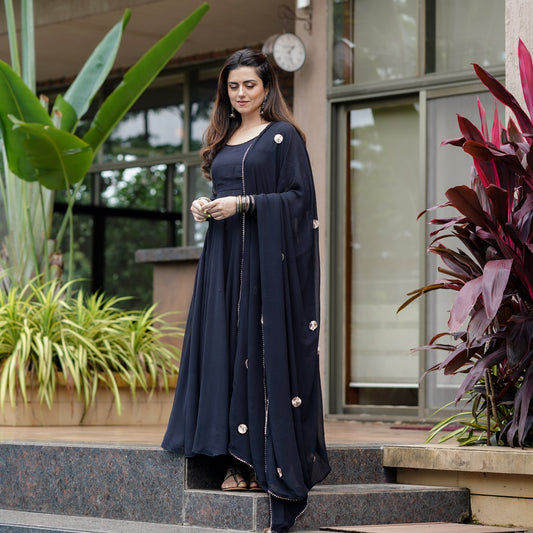BLACK ANARKALI AND PANT WITH DUPATTA