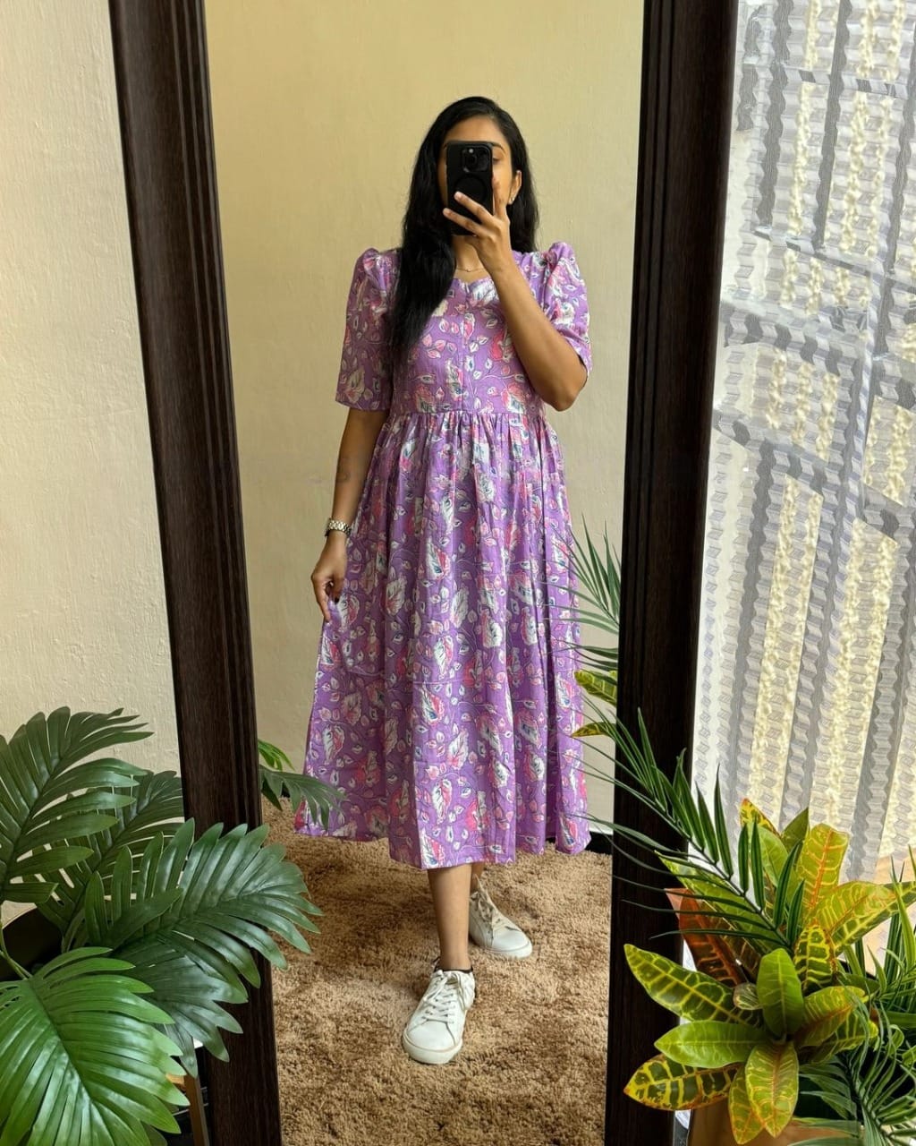 Flower print Cotton maxi model dress