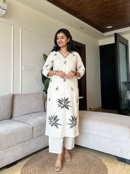 Sutra Minimal Embroidery Pant Set