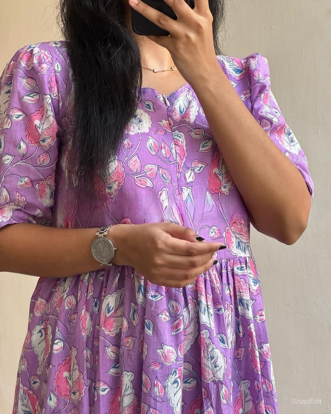 Flower print Cotton maxi model dress