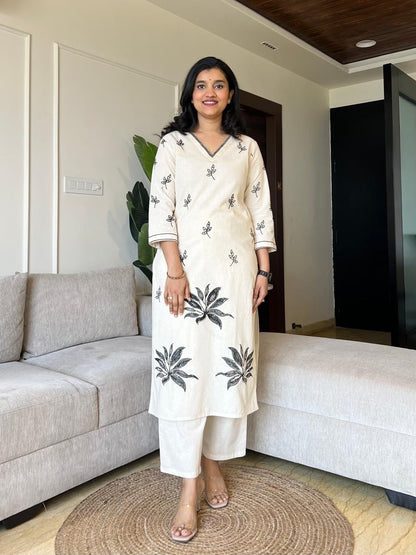 Sutra Minimal Embroidery Pant Set