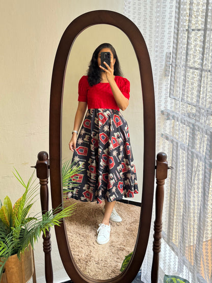 INDIGO CHARM COTTON MIDI KURTI SHIFLI DETAILS WESTERN DRESS